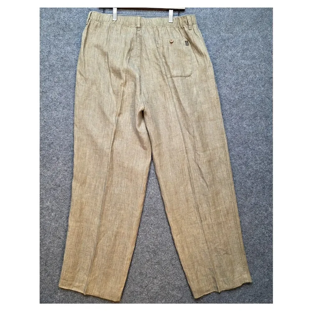 Tommy Bahama Mens Pleated 100% Linen Pants Size L Tan Beige Elastic Waist Preppy